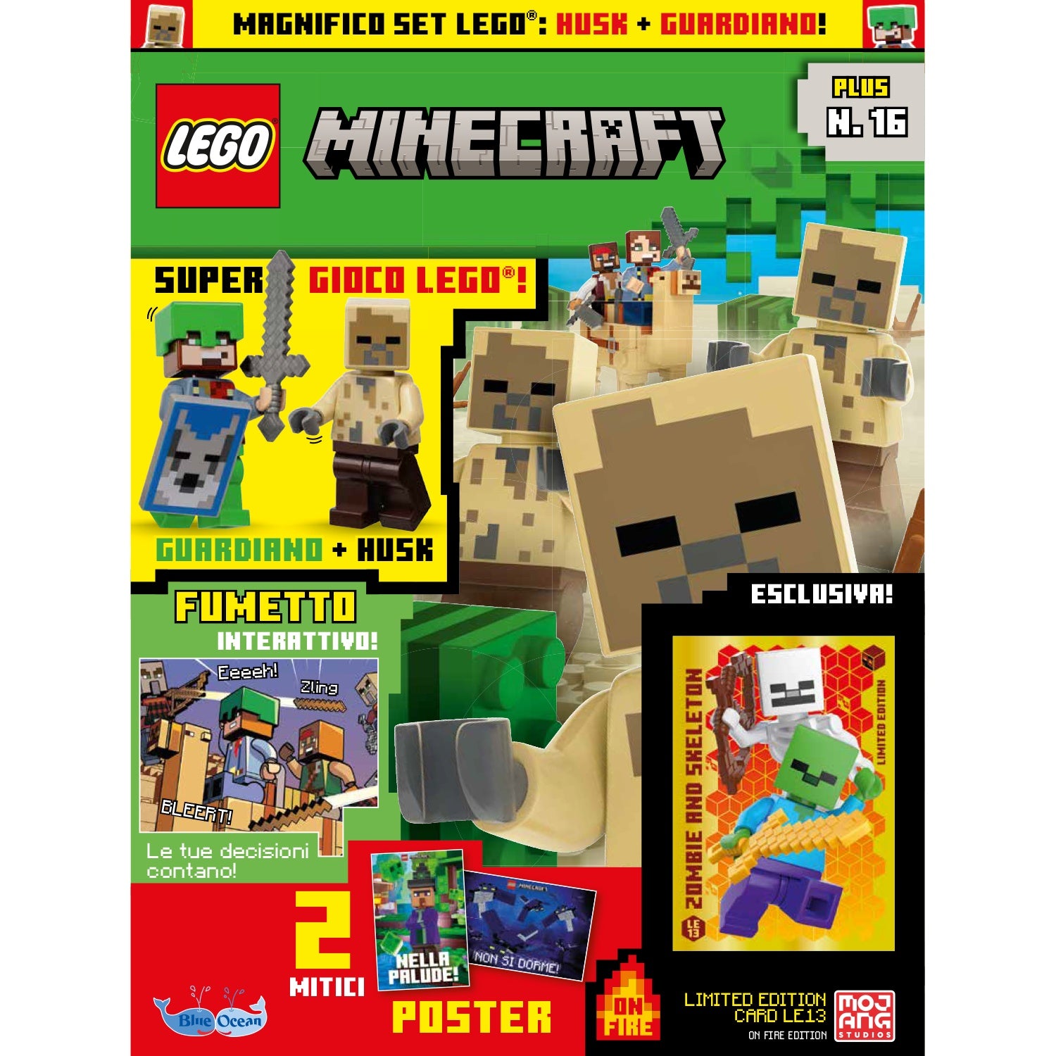 LEGO MINECRAFT PLUS N.16 - HUSK + GUARDIANO + LIMITED CARD LE13 ZOMBIE E SKELETON - Immagine 2