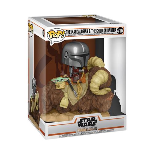 STAR WARS - THE MANDALORIAN - POP FUNKO VINYL FIGURE 416 THE MANDALORIAN & THE CHILD ON BANTHA 25CM
