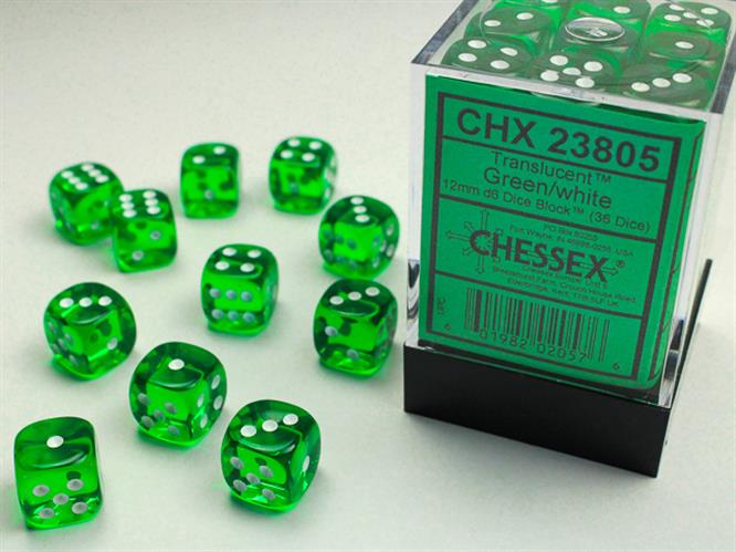 CHX 23805 - SET 36 DADI 6 FACCE 12MM - GREEN W/WHITE