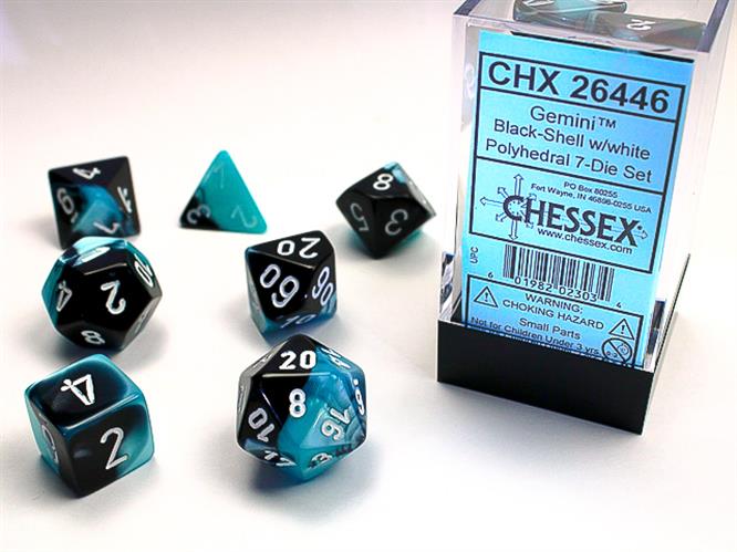 CHX 26446 - SET 7 DADI POLIEDRICI GEMINI - BLACK-SHELL W/WHITE