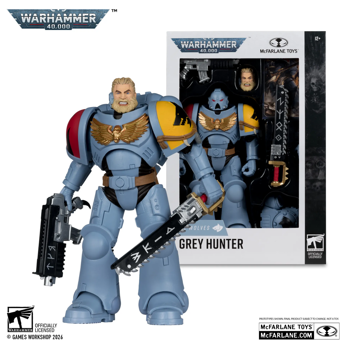 WARHAMMER 40000 FIGURES - SPACE WOLVES GREY HUNTER - ACTION FIGURE 18CM