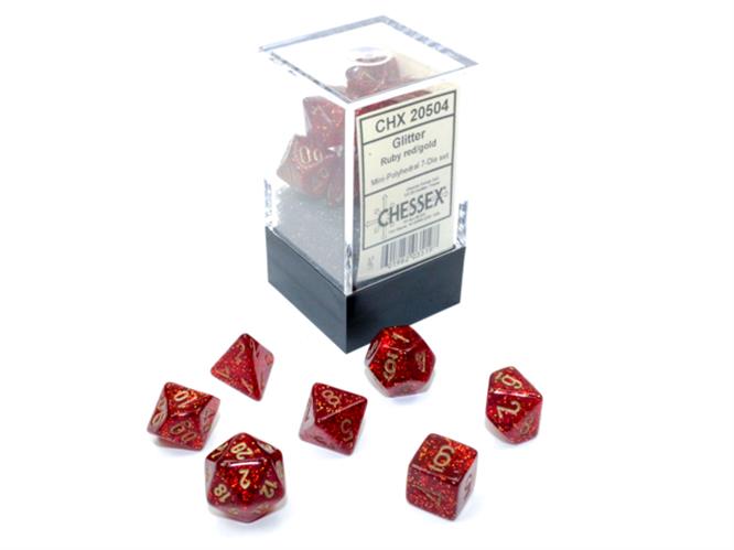 CHX 20504 - SET 7 DADI POLIEDRICI MINI - GLITTER RUBY/GOLD