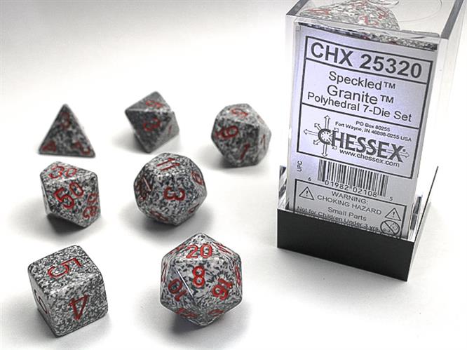 CHX 25320 - SET 7 DADI POLIEDRICI PUNTINATI - GRANITE