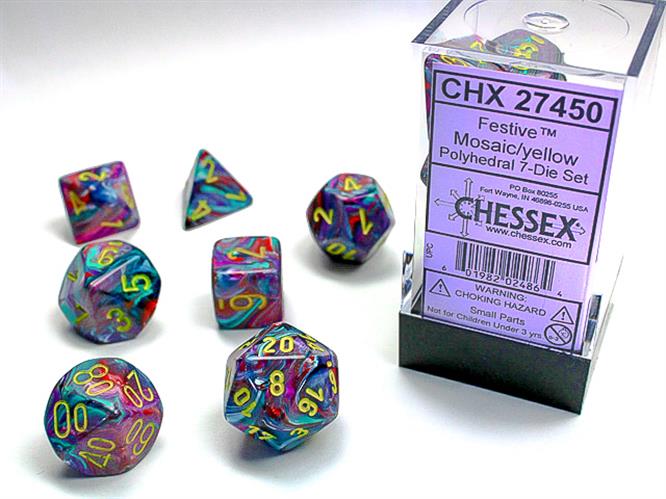 CHX 27450 - SET 7 DADI POLIEDRICI - FESTIVE MOSAIC/YELLOW