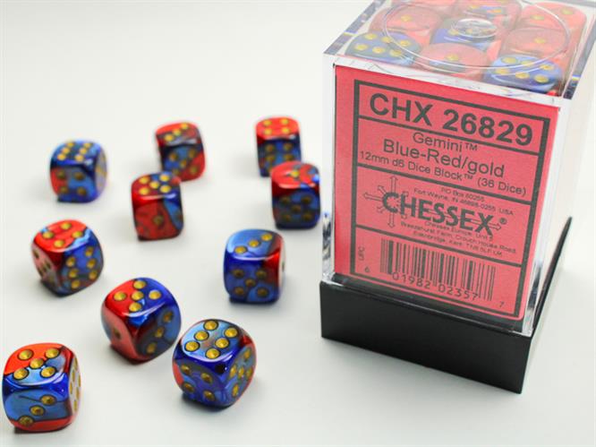 CHX 26829 - SET 36 DADI 6 FACCE 12 MM GEMINI - BLUE-RED W/GOLD