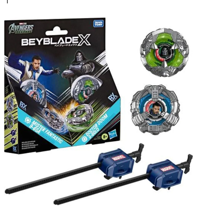 BEYBLADE-X - DUAL PACK - GLACIER BAY - MISTER FANTASTIC 9-65A DOCTOR DOOM 0-80L0
