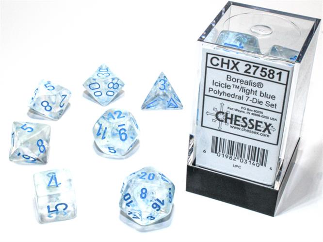 CHX 27581 - SET 7 DADI POLIEDRICI - BOREALIS ICICLE/LIGHT BLUE LUMINARY