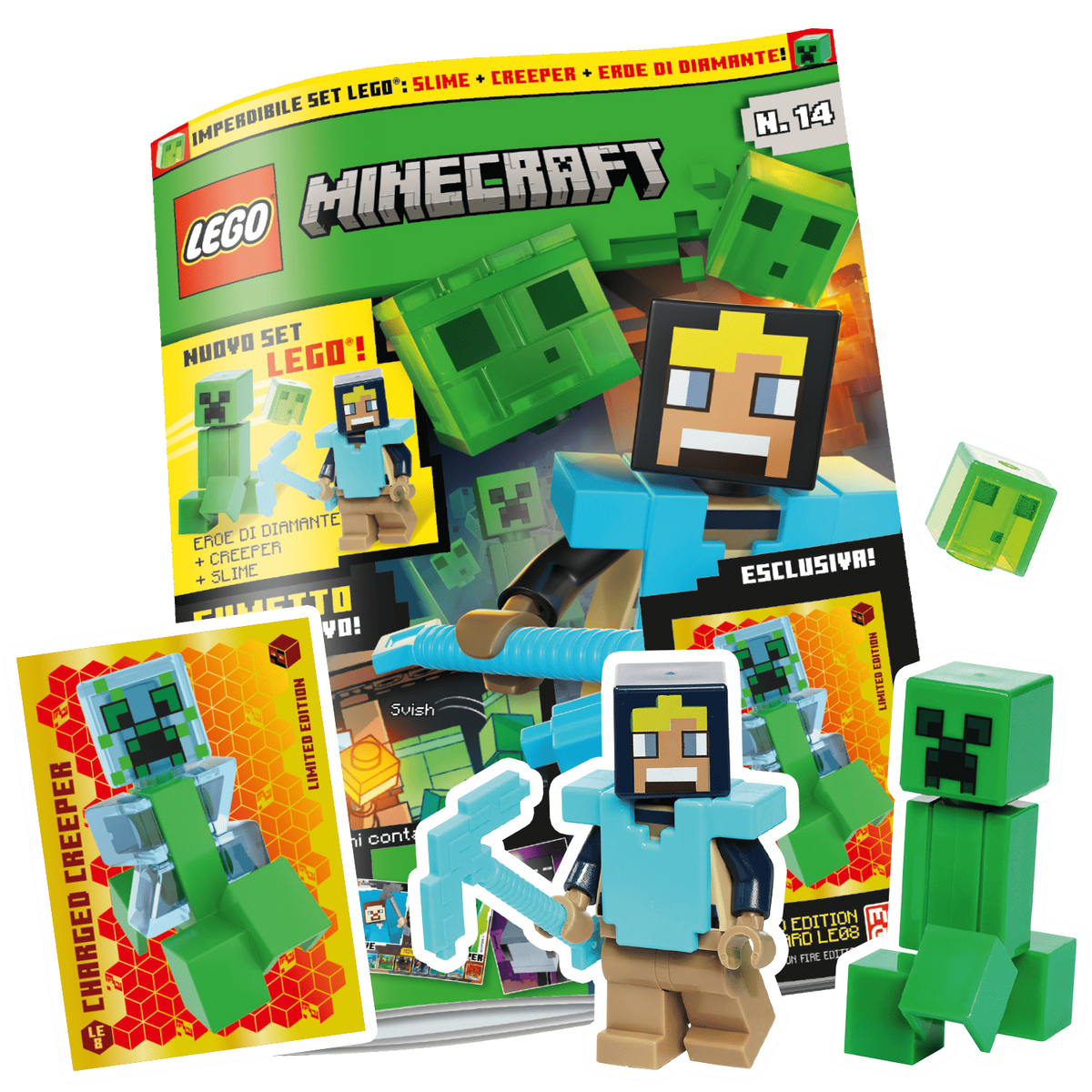 LEGO MINECRAFT N.14 - SLIME + CREEPER + EROE DI DIAMANTE + LIMITED CARD