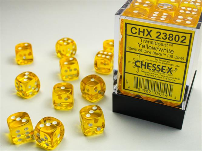 CHX 23802 - SET 36 DADI 6 FACCE 12MM - YELLOW W/WHITE