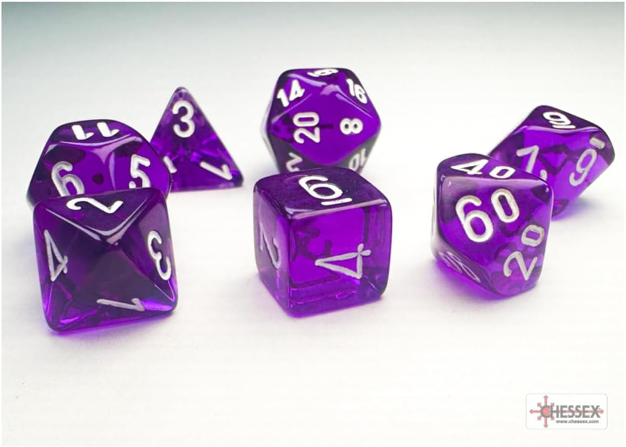 CHX 20377 - SET 7 DADI POLIEDRICI MINI - TRANSLUCENT PURPLE/WHITE