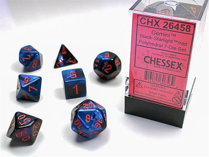 CHX 26458 - SET 7 DADI POLIEDRICI GEMINI - BLACK-STARLIGHT W/RED
