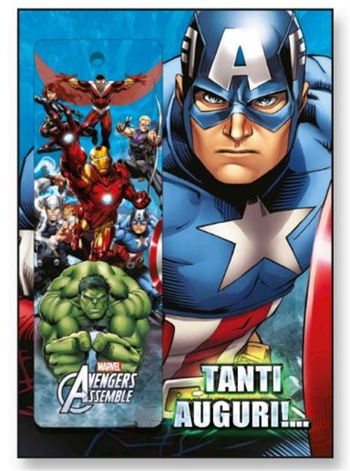 AV08 - MARVEL - BIGLIETTO AUGURI (COMPLEANNO) CON SEGNALIBRO - 11.8X16.8 - AVENGERS: CAPTAIN AMERICA