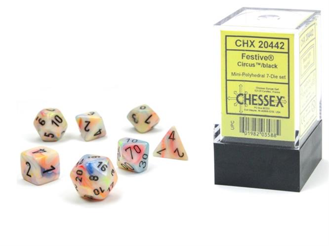 CHX 20442 - SET 7 DADI POLIEDRICI MINI - FESTIVE CIRCUS/BLACK