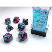 CHX 26449 - SET 7 DADI POLIEDRICI GEMINI - PURPLE-TEAL W/GOLD