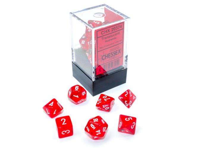 CHX 20374 - SET 7 DADI POLIEDRICI MINI - TRANSLUCENT RED/WHITE