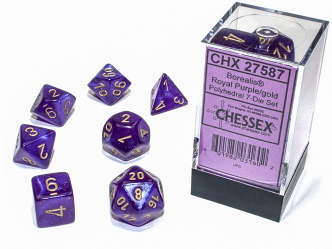 CHX 27587 - SET 7 DADI POLIEDRICI - BOREALIS ROYAL PURPLE/GOLD LUMINARY