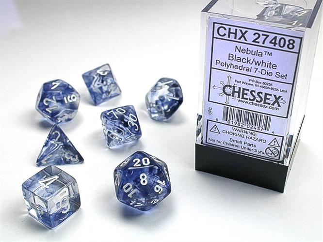 CHX 27408 - SET 7 DADI POLIEDRICI - NEBULA BLACK W/WHITE