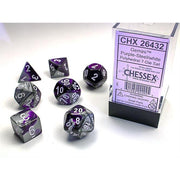 CHX 26432 - SET 7 DADI POLIEDRICI GEMINI - PURPLE-STEEL W/WHITE