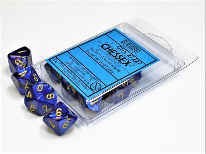 CHX 27227 - SET 10 DADI 10 FACCE - SCARAB ROYAL BLUE W/GOLD
