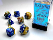 CHX 26422 - SET 7 DADI POLIEDRICI GEMINI - BLUE-GOLD W/WHITE