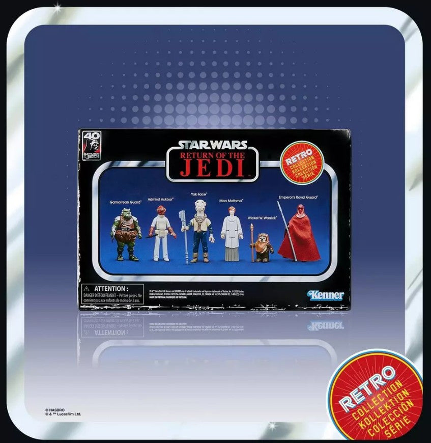 STAR WARS - RETURN OF THE JEDI - RETRO COLLECTION - MULTIPACK 6-FIGURE: GAMORREAN GUARD, WICKET WARWICK, ADMIRAL ACKBAR, YAK FACE, MON MOTHMA, EMPEROR'S ROYAL GUARD - ACTION FIGURE 9.5CM
