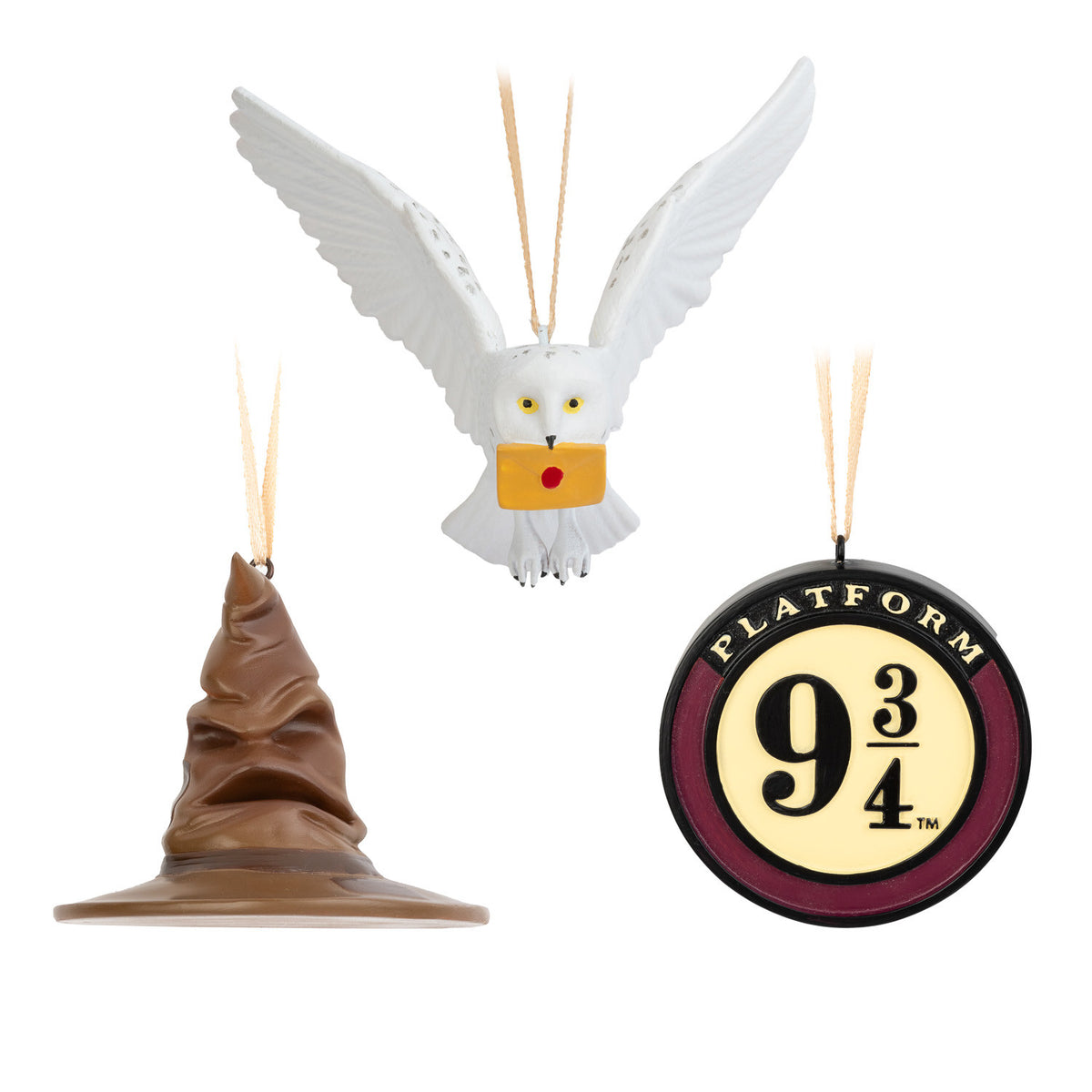 SET3AN03 - HARRY POTTER - SET 3 DECORAZIONI DI NATALE - CAPPELLO PARLANTE, BINARIO 9 3/4 E EDVIGE