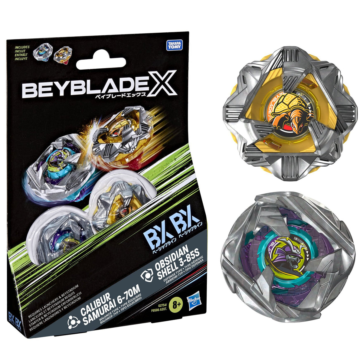 BEYBLADE-X - DUAL PACK - CALIBUR SAMURAI 6-70M & OBSIDIAN SHELL 3-85S