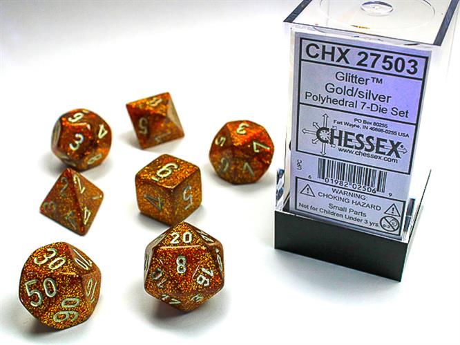 CHX 27503 - SET 7 DADI POLIEDRICI - GLITTER GOLD/SILVER