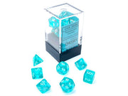 CHX 20385 - SET 7 DADI POLIEDRICI MINI - TRANSLUCENT TEAL/WHITE