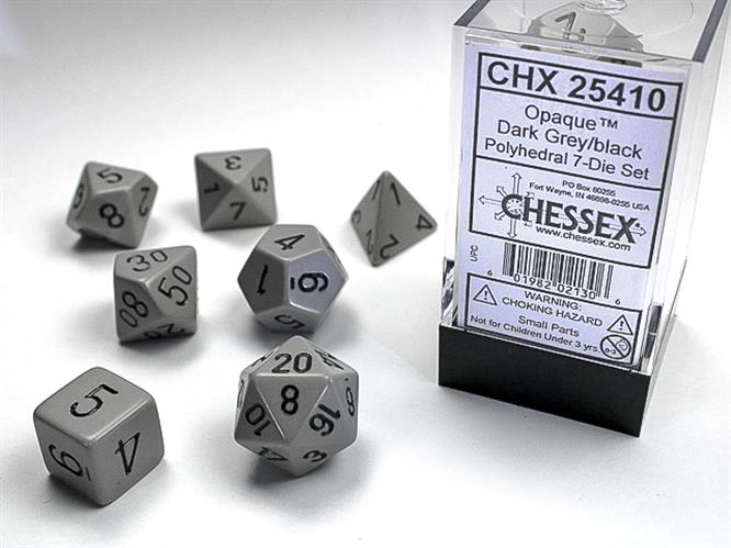CHX 25410 - SET 7 DADI POLIEDRICI OPACHI - GREY W/BLACK