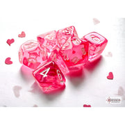 CHX 20384 - SET 7 DADI POLIEDRICI MINI - TRANSLUCENT PINK/WHITE
