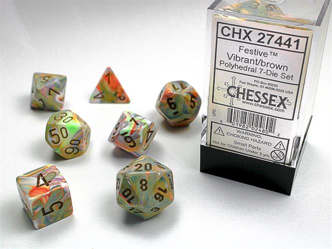 CHX 27441 - SET 7 DADI POLIEDRICI - FESTIVE VIBRANT W/BROWN
