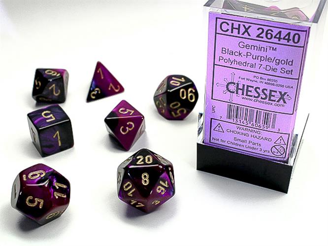 CHX 26440 - SET 7 DADI POLIEDRICI GEMINI - BLACK-PURPLE W/GOLD