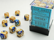CHX 26822 - SET 36 DADI 6 FACCE 12 MM GEMINI - BLUE-GOLD W/WHITE