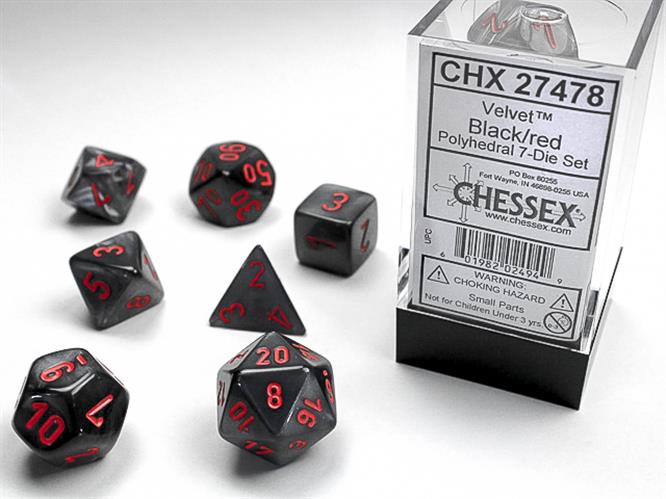 CHX 27478 - SET 7 DADI POLIEDRICI - VELVET BLACK W/RED