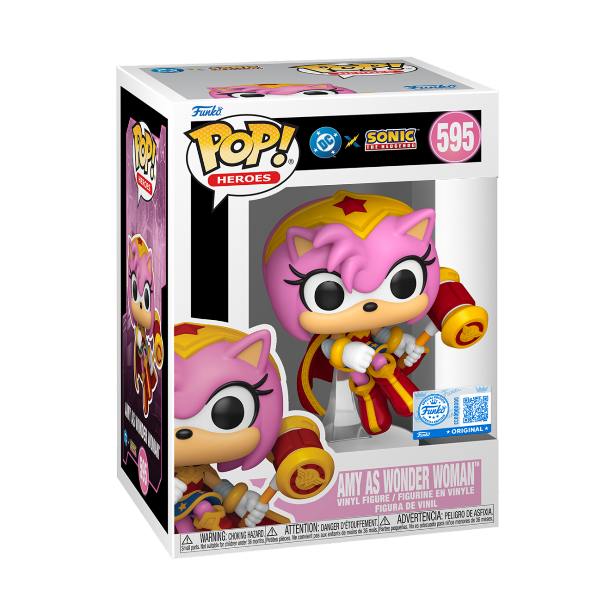 JUSTICE LEAGUE & SONIC THE HEDGEHOG - POP FUNKO VINYL FIGURE 595 AMY ROSE AS WONDER WOMAN 9CM
