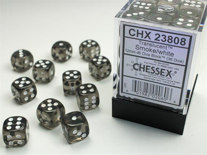 CHX 23808 - SET 36 DADI 6 FACCE 12MM - SMOKE W/WHITE