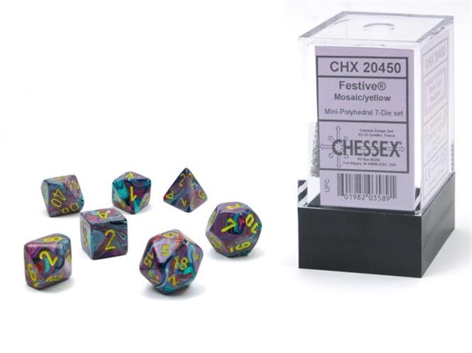 CHX 20450 - SET 7 DADI POLIEDRICI MINI - FESTIVE MOSAIC/YELLOW
