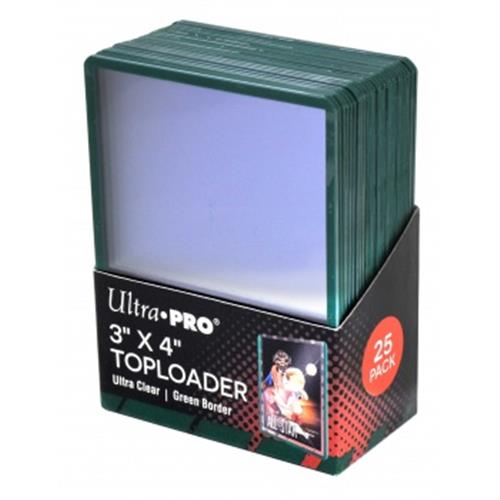 84916 - 25 TOPLOADER 3" X 4" - GREEN BORDER