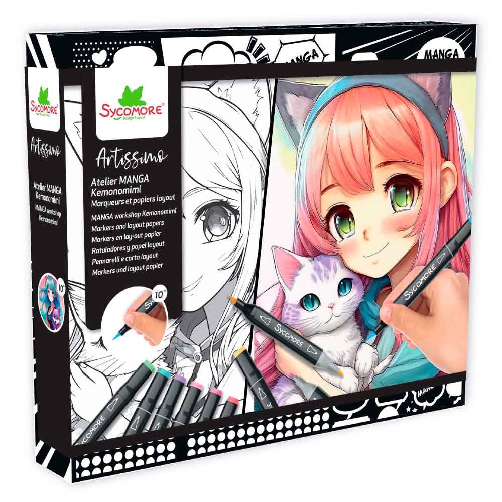 SYCOMORE - A SCUOLA DI MANGA KEMONOMIMI - PENNARELLI E FOGLI CON GRIGLIA