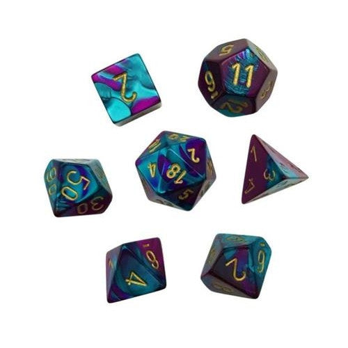 CHX 20649 - SET 7 DADI POLIEDRICI GEMINI - PURPLE-TEAL/GOLD
