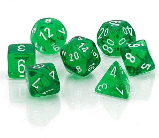 CHX 20375 - SET 7 DADI POLIEDRICI MINI - TRANSLUCENT GREEN/WHITE