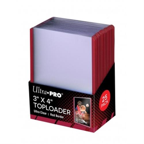 81159 - 25 TOPLOADER 3" X 4" - RED BORDER